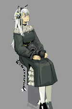 Vitafield skin Heavyrain, sitting, holding a gas mask on her lap